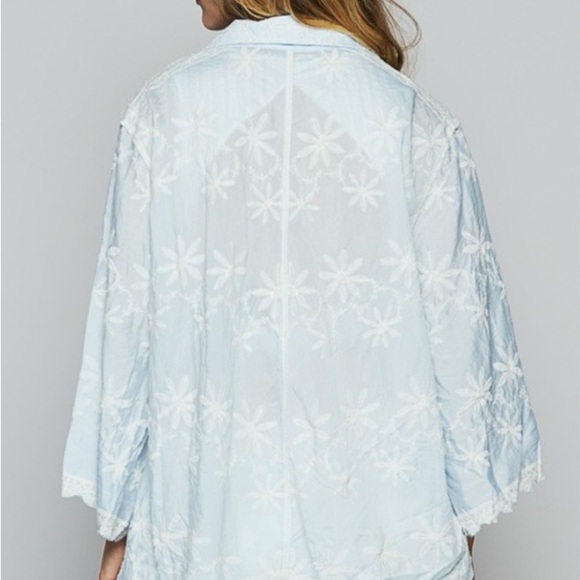 POL Sky Blue Embroidered Button Up 3/4 Sleeve Top - Picture 5 of 11